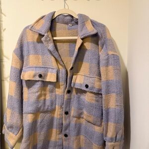 Plaid Button-Up Jacket in Blue and Tan